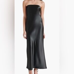 NWT House of Harlow 1960 Black Strapless Satin Slip Maxi Dress Size S